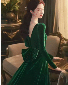 فستان مخمل أخضر طويل مثل الأميرات