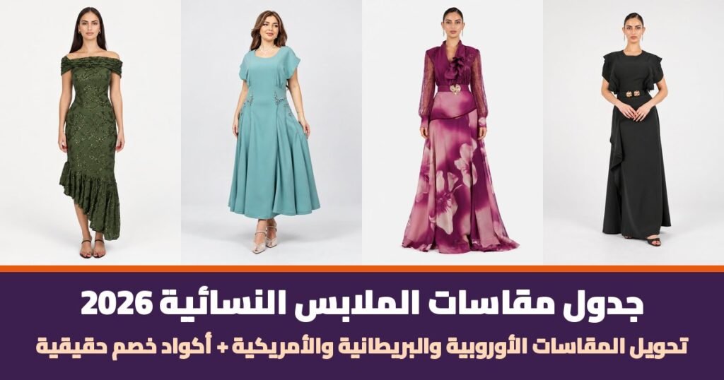 جدول مقاسات الملابس النسائية 2026 — فساتين من اوبرا فاشن مع أكواد خصم حقيقية